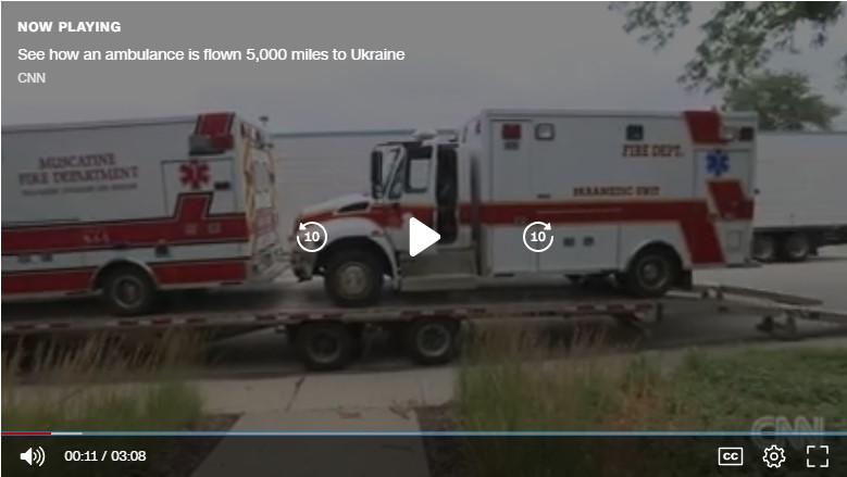 An ambulance is shown on screen, serving as a link to a video clip